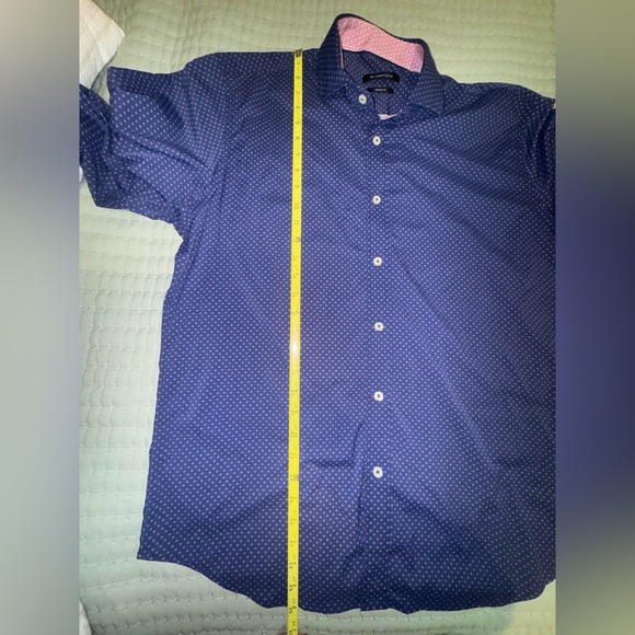 Bugatchi men's button down shirt. Blue with dotted design. NO SIZE TAG EUC - Picture 9 of 11